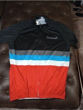 COCONUT unisex Full-Zip Cycling Jersey Black Dot Multi Striped Bicycle Size XL